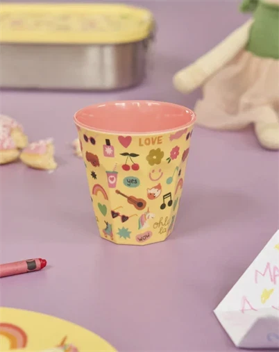 Rice Kids - Mellem Børnekop - Lys Gul - Unicorn Love Print